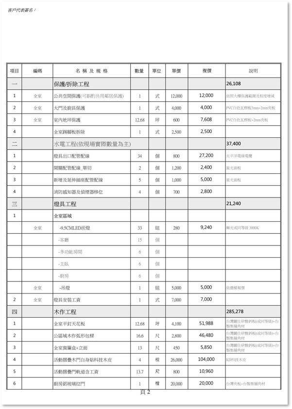 狸樂聚報價單例1