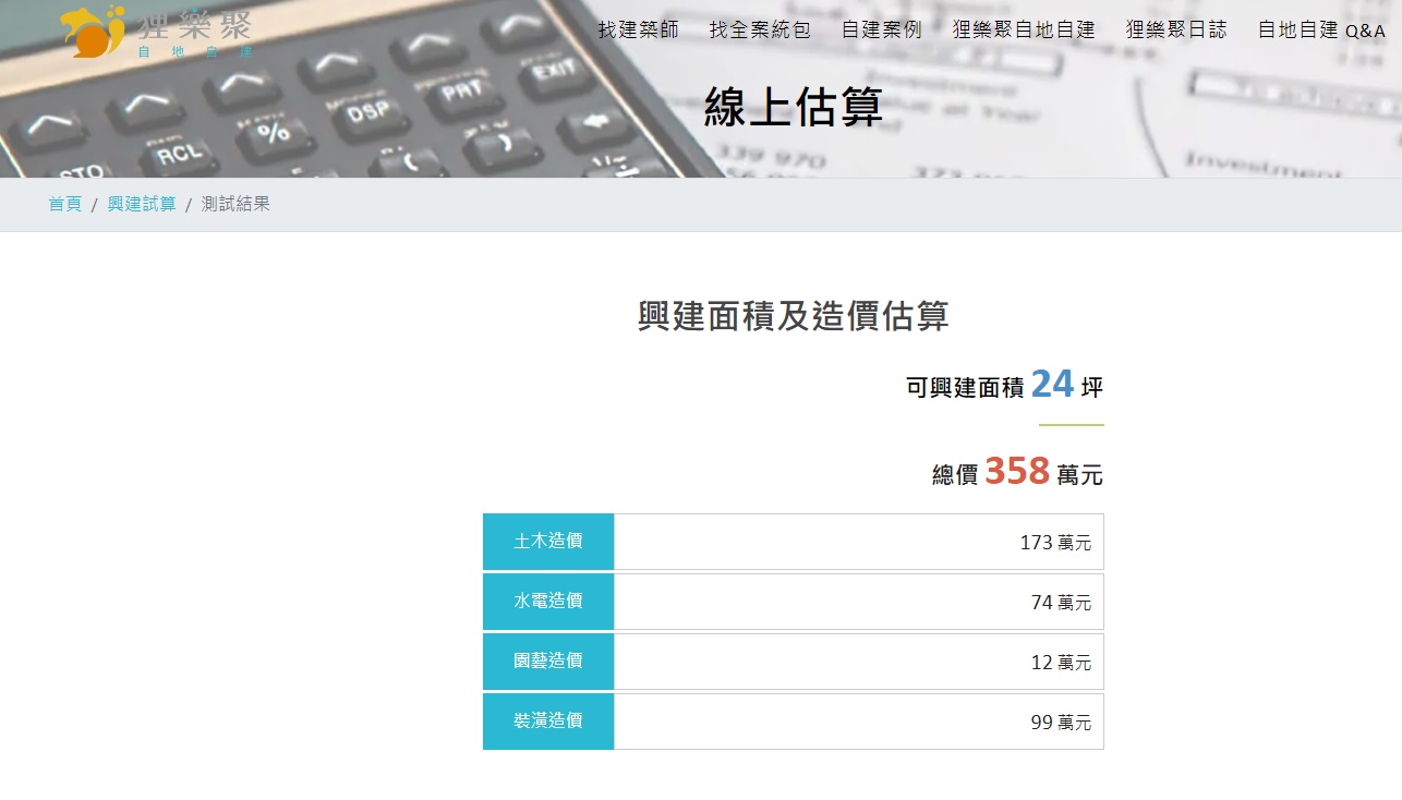 狸樂聚—自地自建估價結果