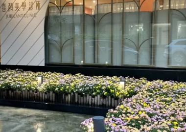 醫美診所大門正面外觀庭園設計。