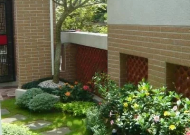 醫美診所建物外部側面庭園步道規劃。