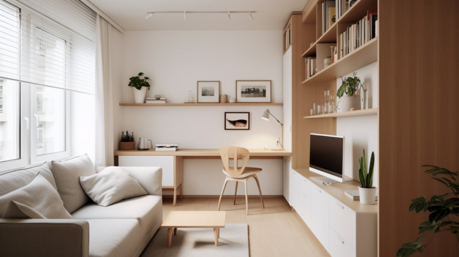 舒鬆 | 客廳以白牆為背景，搭配天然木質軟性傢俱與元素，營造出清新自然的氛圍