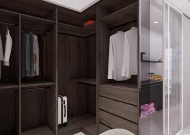開放式衣櫃設計方便收納拿取。