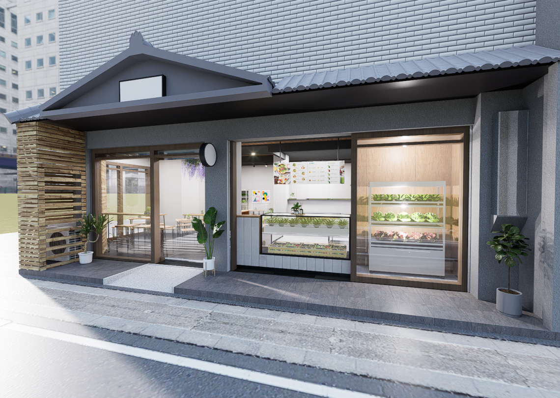 外觀融合日式瓦屋簷與自然亮點櫥窗，將外帶點餐與內用座位流暢分流。